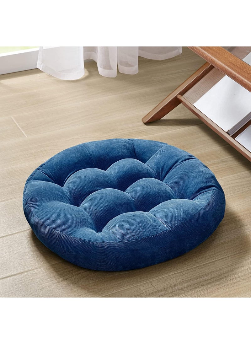 INDIDECOR 802071 Round Floor Seat Pillows Cushion Soft Yoga Meditation Cushion Corduroy Tatami Floor Pillow Reading Cushion Chair Dia 22 Blue