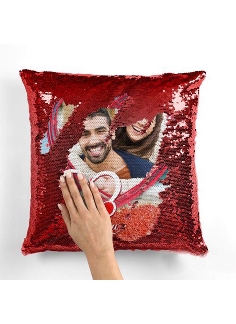 MUKESH HANDICRAFTS Polyester Personalized Photo Magical Photo CushionPillow with 1 Photo Size 16x16 Inches Red