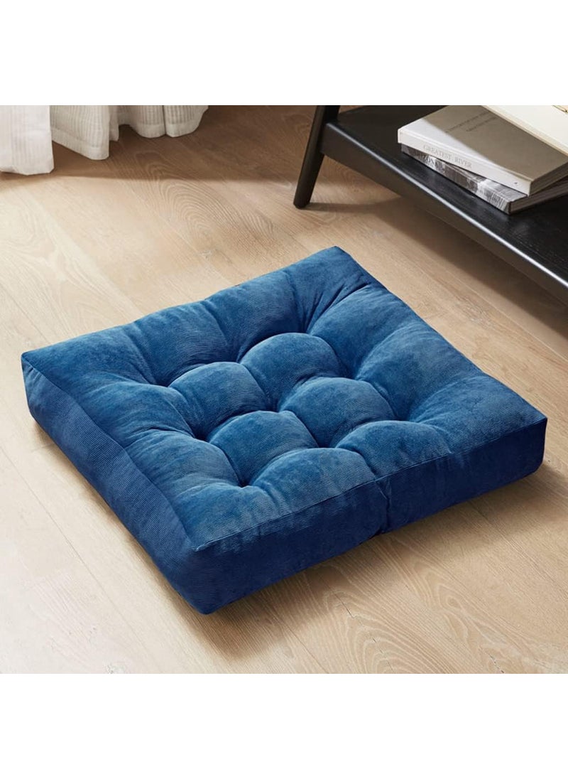 INDIDECOR 802074 Square Floor Box Pillows Cushion Soft Yoga Meditation Cushion Corduroy Tatami Floor Pillow Reading Cushion Chair 22x22 Blue