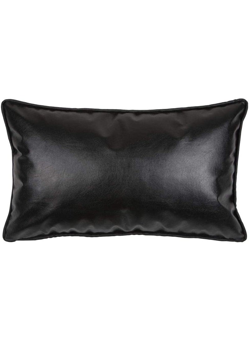 INDIDECOR 802062 Faux Leather Classic Decorative Throw Pillow Cover Along with PillowLumbar Pillow for Couch Sofa Bedroom Car Living Room 12 Inch x 20 inchBlack
