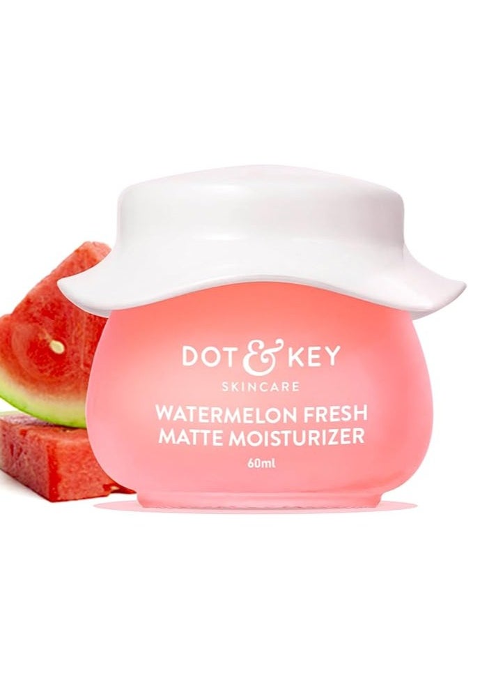 DOT & KEY Watermelon Superglow Matte Oil Free Moisturizer For Face With Watermelon Extracts Lightweight Gel, Controls Excess Oil, Hydrates & Plumps Skin, With Glycolic Acid For Oily Skin 60ml