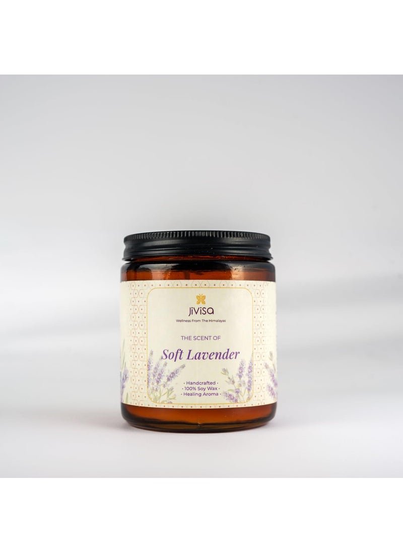 JiVisa Soft Lavender Premium Soy Wax Candle in Glass Jar 90g Calming Lavender Scent LongLasting Scented Candle ecoFriendly Lead Free Wick