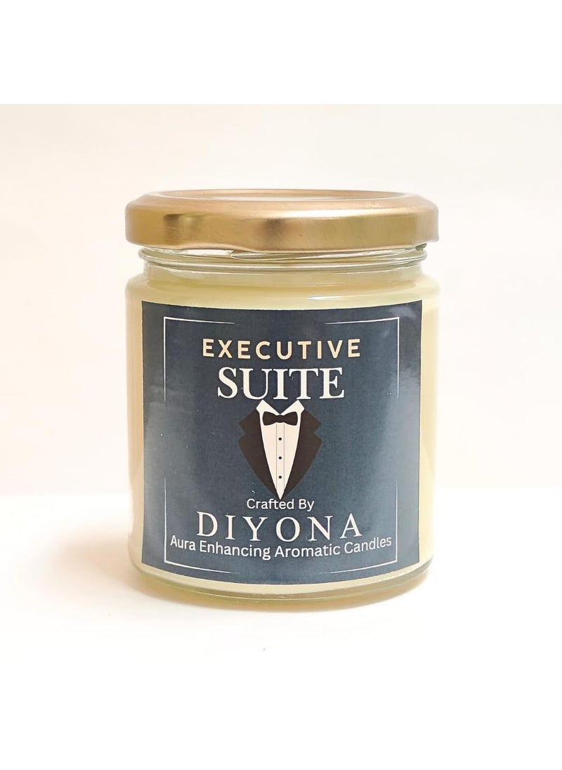 DIYONA Executive Suite Scented Candle Made with Beeswax Soywax and Quality Fragrance Oils of Cedarwood and Oakmoss for Aromatic ambeince 150gm Content Endures for 30hours
