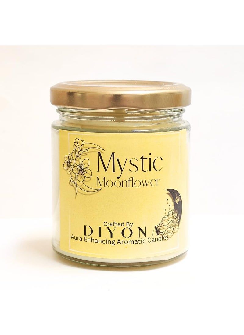 DIYONA Mystic Moonflower Scented Candle Made with Beeswax Soywax and Quality Fragrance Oils of Frangipani for Aromatic ambeince 150gm Content Endures for 30hours