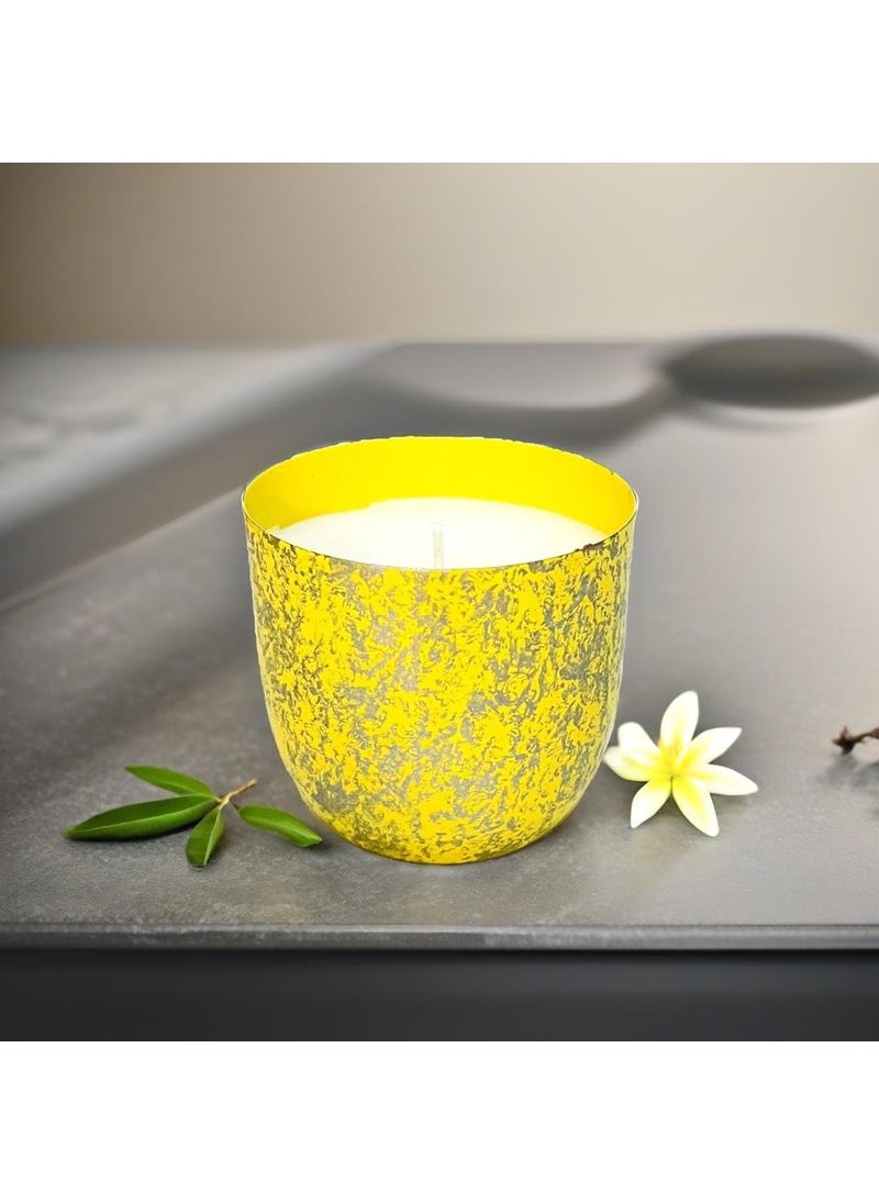 Akaar Decor Range of Metallic Glow Scented Candles 100 Soy Wax 160 Grams Handcrafted Ylang Ylang Yellow Oudh Black Premium Metallic Jar Candle Ylang Ylang Yellow Jar