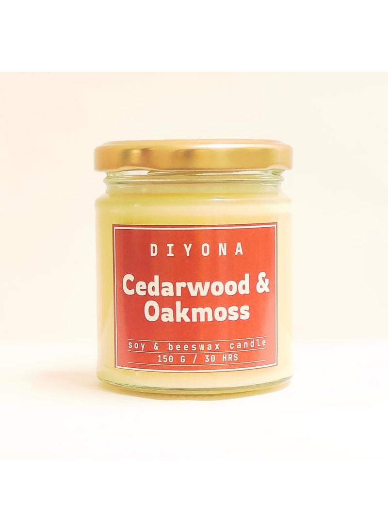 DIYONA Cedarwood Oakmoss Scented Candle Made with Beeswax Soywax and Quality Fragrance Oils for Aromatic ambeince 150gm Content Endures for 30hours