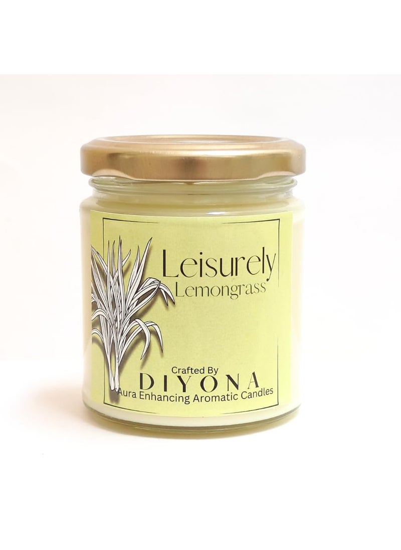 DIYONA Leisurely Lemongrass Scented Candle Made with Beeswax Soywax and Quality Fragrance Oils of Lemongrass for Aromatic ambeince 150gm Content Endures for 30hours