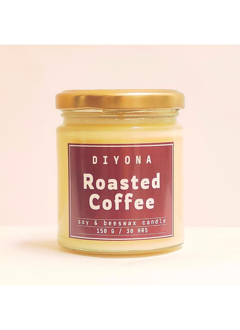 DIYONA Roasted Coffee Scented Candle Made with Beeswax Soywax and Quality Fragrance Oils for Aromatic ambeince 150gm Content Endures for 30hours