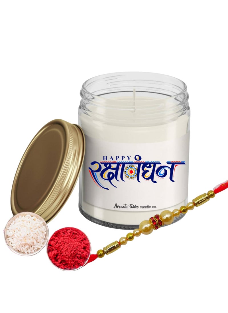 First Row Aromatic Fables Elegant Raksha Bandhan Gift Set of Violet Scented Candle with Rakhi and Tilak Best Gift from Sister Rakhi Combo Rakhi Thread for Brothers