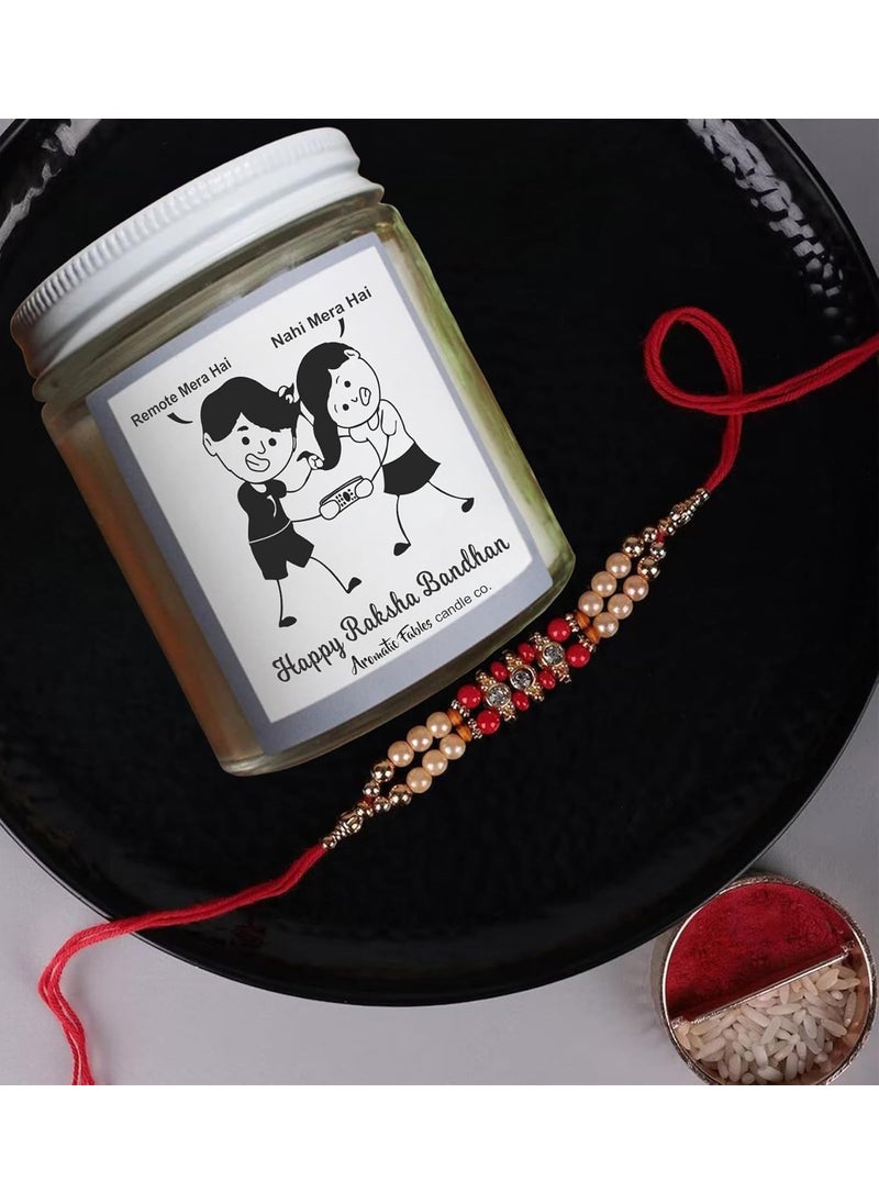 First Row Aromatic Fables Exquisite Raksha Bandhan Gift Set of Lavender Scented Sibling Candle with Rakhi and Tilak Best Gift from Sister Rakhi Combo Rakhi Thread for Brothers