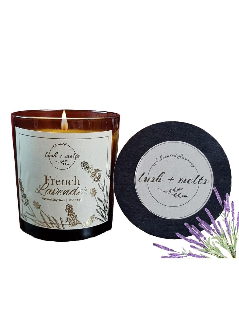 Lush Melts Amber Scented Candle French Lavender Fragrance Soy Wax Scented Candles 35 Hours Burn Time 150 gm Scented Candles for Home Decor