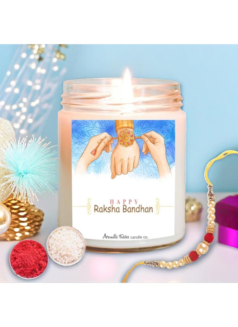 First Row Aromatic Fables Velvet Rose Elegance Raksha Bandhan Scented Candle Set with Rakhi and Tilak Best Gift from Sister Rakhi Combo Rakhi Thread for Brothers