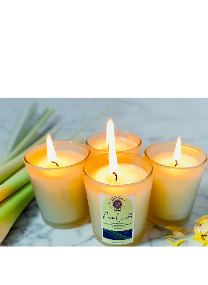 Bodhichitta Lemon Grass Scented CandlesOrganic Wax Candles 4x70gm Each Aromatic Fragrance Upto 12 Hours Best Gifts
