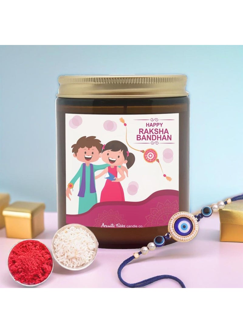 First Row Aromatic Fables Serenity and Sweetness Raksha Bandhan Lemongrass Scented Candle Set with Evil Eye Rakhi and Tilak Best Gift from Sister Rakhi Combo Rakhi Thread for Brothers
