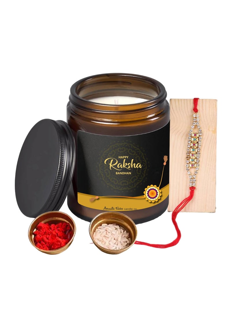 First Row Aromatic Fables Citrus Infused Raksha Bandhan Scented Candle Set with Rakhi and Tilak Best Gift from Sister Rakhi Combo Rakhi Thread for Brothers