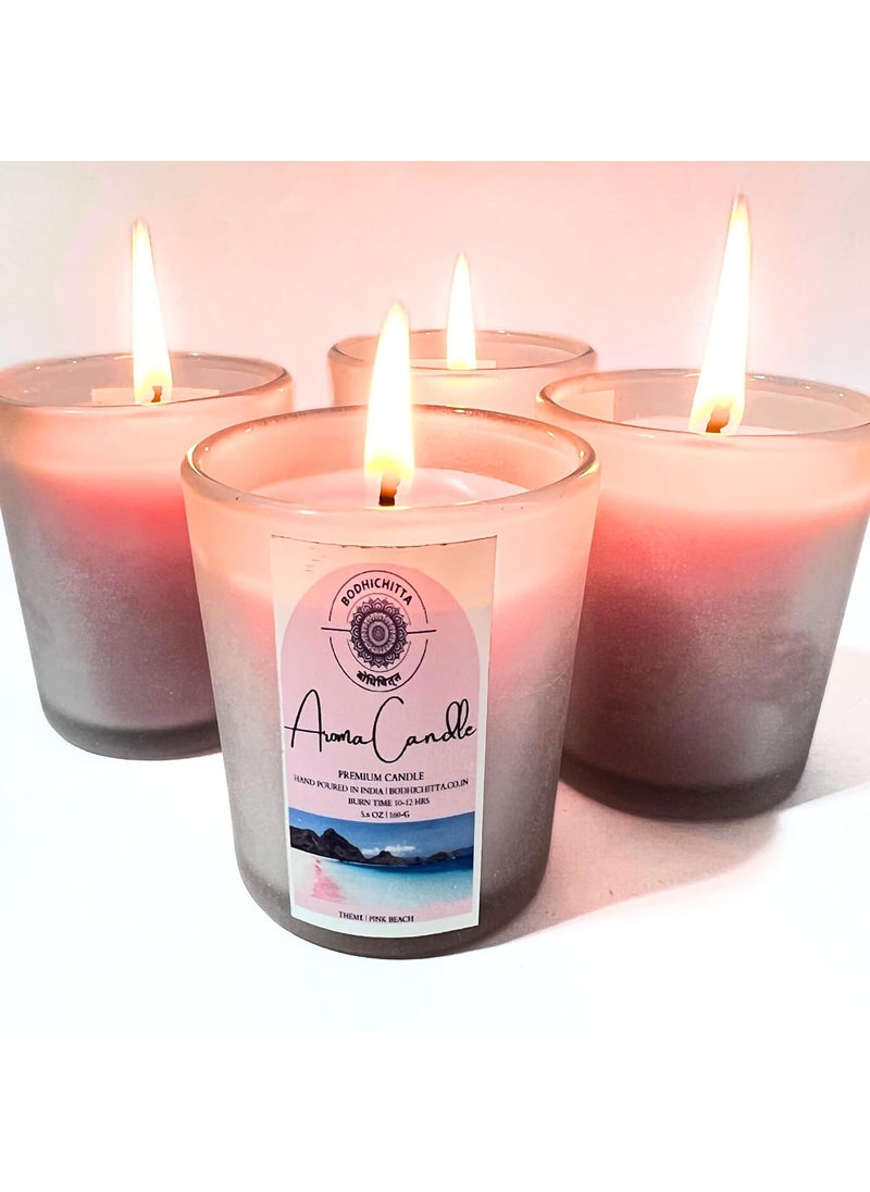 Bodhichitta Pink Beach Scented CandlesOrganic Wax Candles 4x70gm Each Aromatic Fragrance Upto 12 Hours Best Gifts