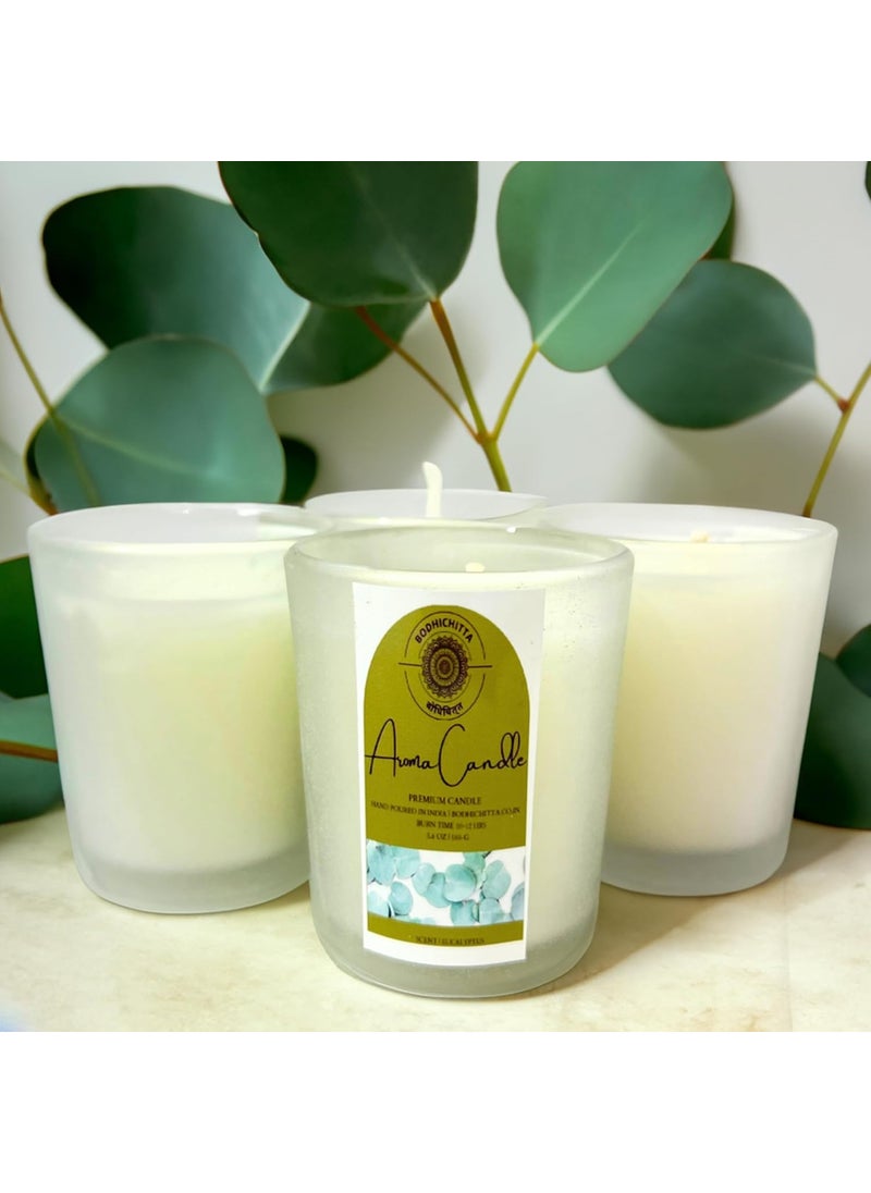 BodhichittaEUCALYPTUS Scented CandlesOrganic Wax Candles 4x70gm Each Pack of 4 Candles Aromatic Fragrance Upto 12 Hours Best Gifts