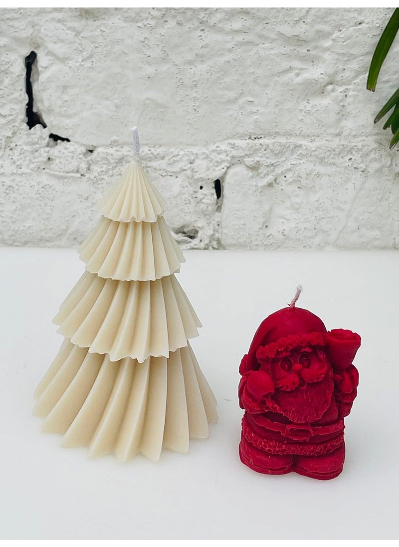 Yellow Petal Pine Tree Santa Scented Candle Off White red Color Christmas Gift and Party Decoration 100 Soy Wax 130g 45g Set of 2 Off White Pine Tree Red Santa