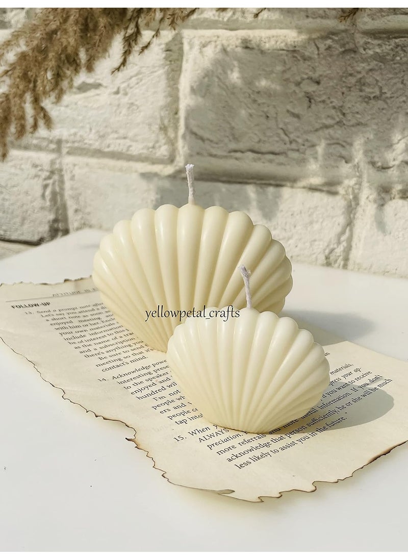 Yellow Petal Sea Shell Candle Vanilla Scented 100 Soy Wax 140 40 gm White Set of 2