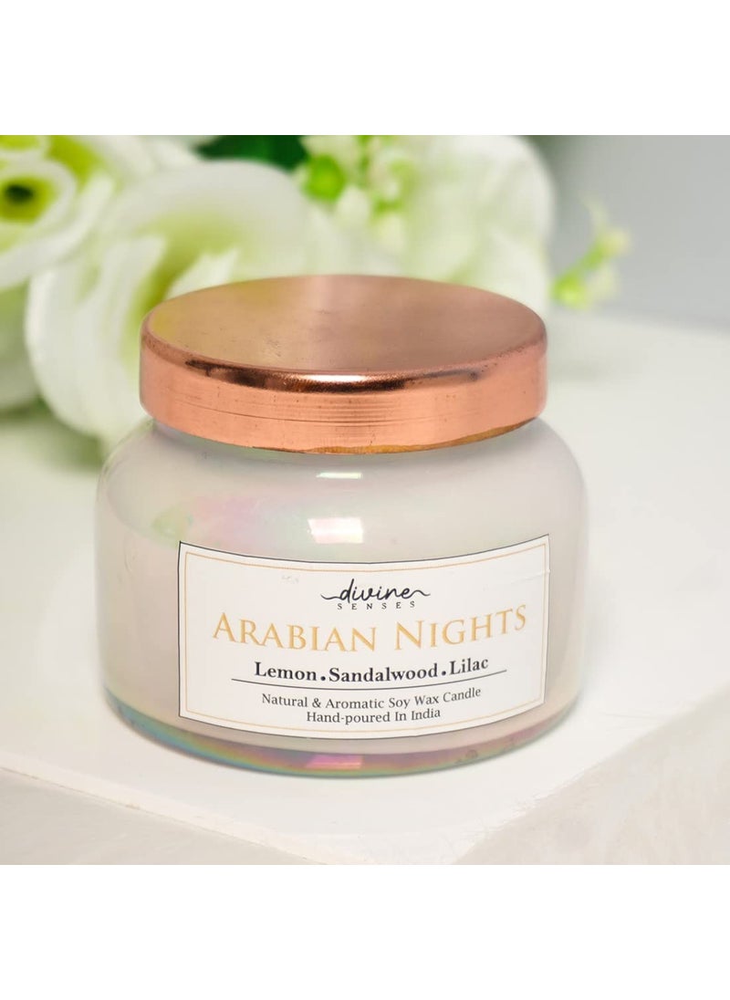 Divine Senses Arabian Nights Scented Candle Jar Lemon Sandalwood Lilac Natural Aromatic Soy Wax Candle for Home DecorGifting