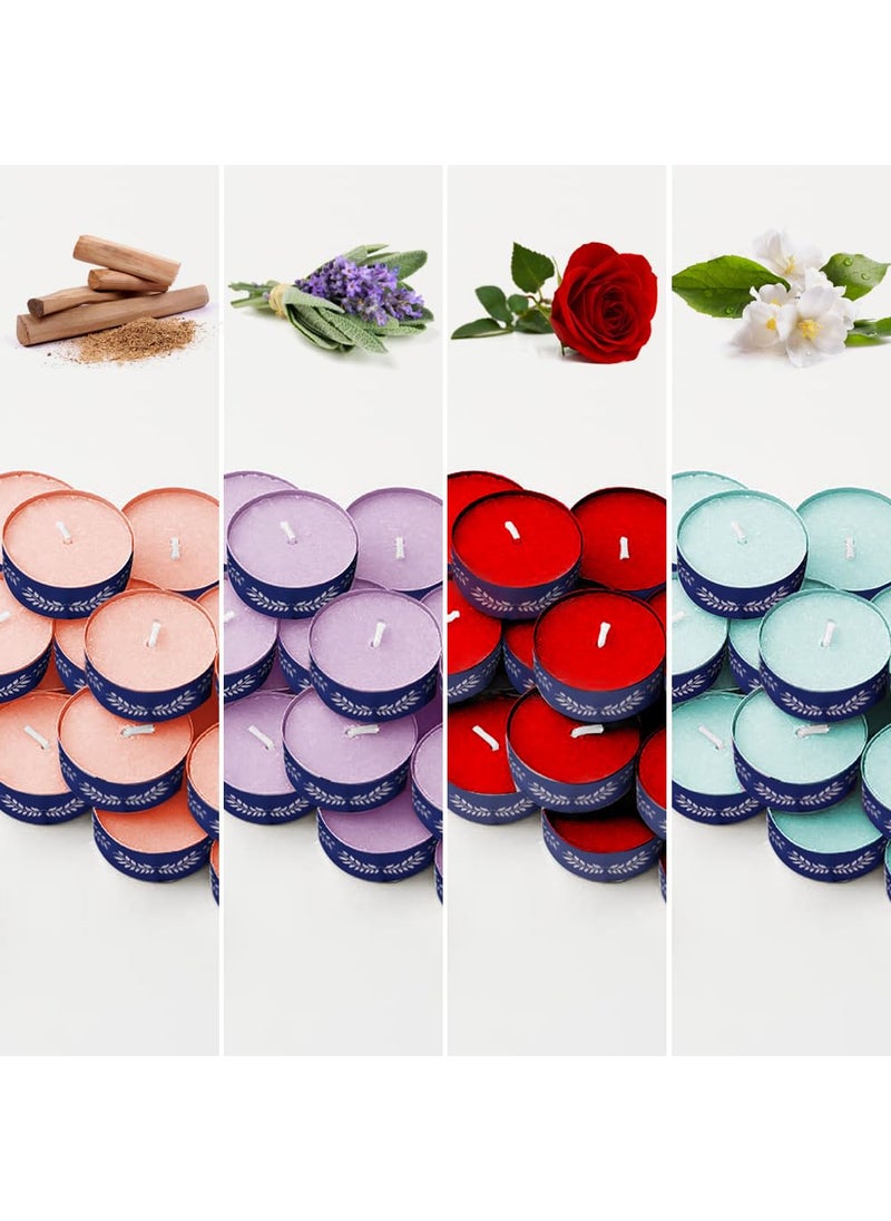 ThinkArtDecor Scented Tea Lights Candles for Home Decor Aroma Therapy Tealight 5 Hours Each Jasmine Rose Lavender Sage Sandalwood 4 Fragrance Set of 48 Tea Light