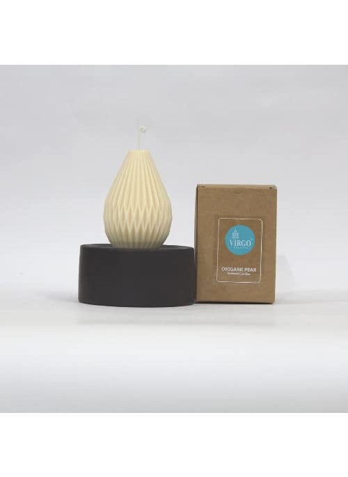 Virgo Creations Origami Pear Shaped Candle Soy Wax Blend OffWhite Color Vanilla Scented Modern Decorative Candle for Dcor and Gifting Size LxBxH 717110 cm Pack of 1