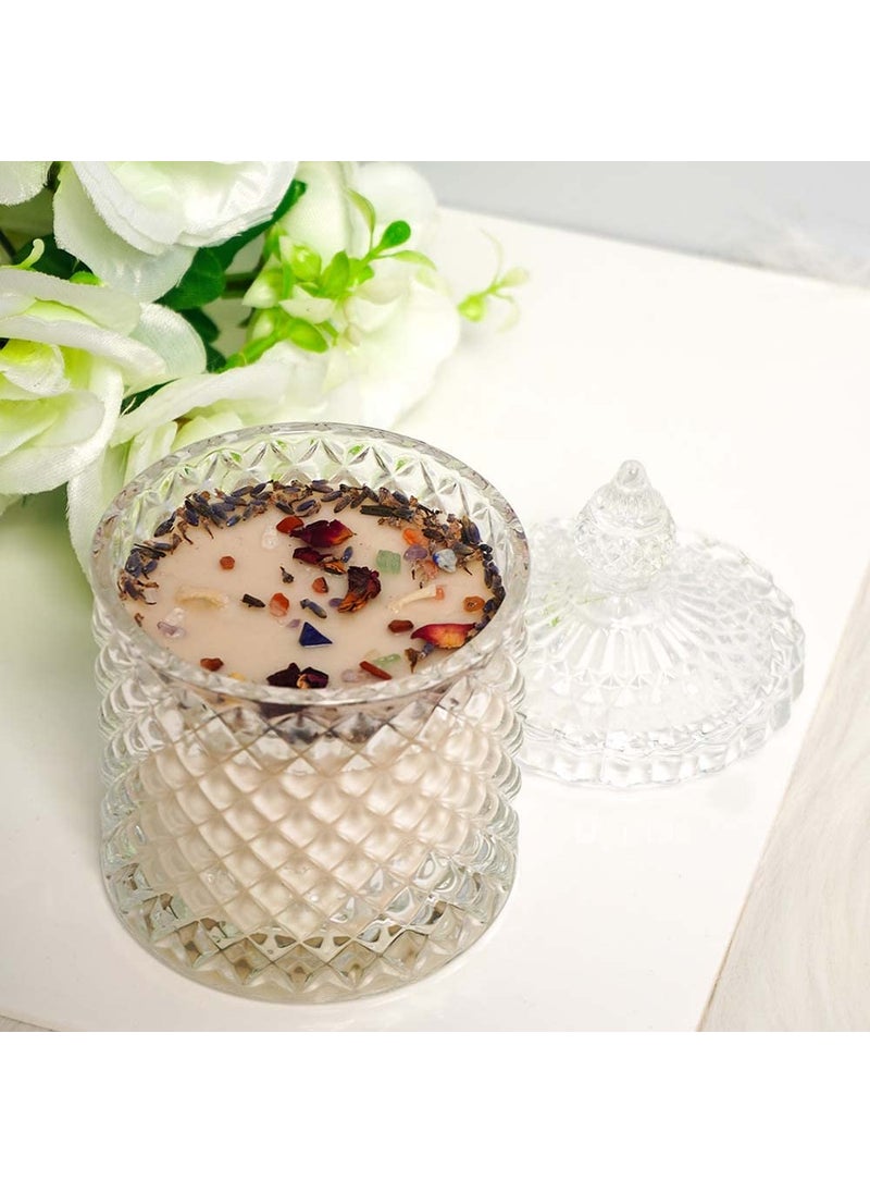 Divine Senses White Diamond Crystal Jar Candle with Herbs Crystals Manifestation Candle Aromatherapy Candle Luxury Soy Wax Double Wick Candle 350 Gram Wax 60 Hours Burning Scented