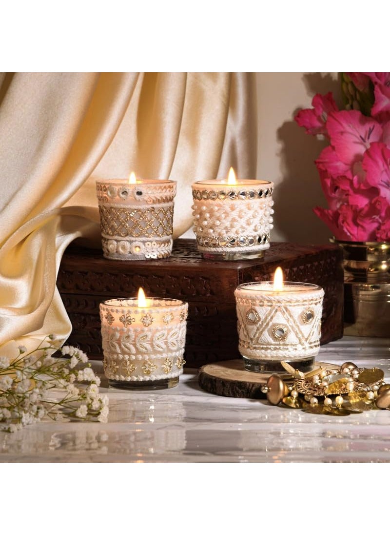Rad Living Ibaadat Set of 4 Premium Scented Soy Candle for Home Decoration Aromatic Fragrance of Nag Champa Jasmine Honey Spice Sunderban Breeze 17hrs Burn Time Home Decor Luxury Gift