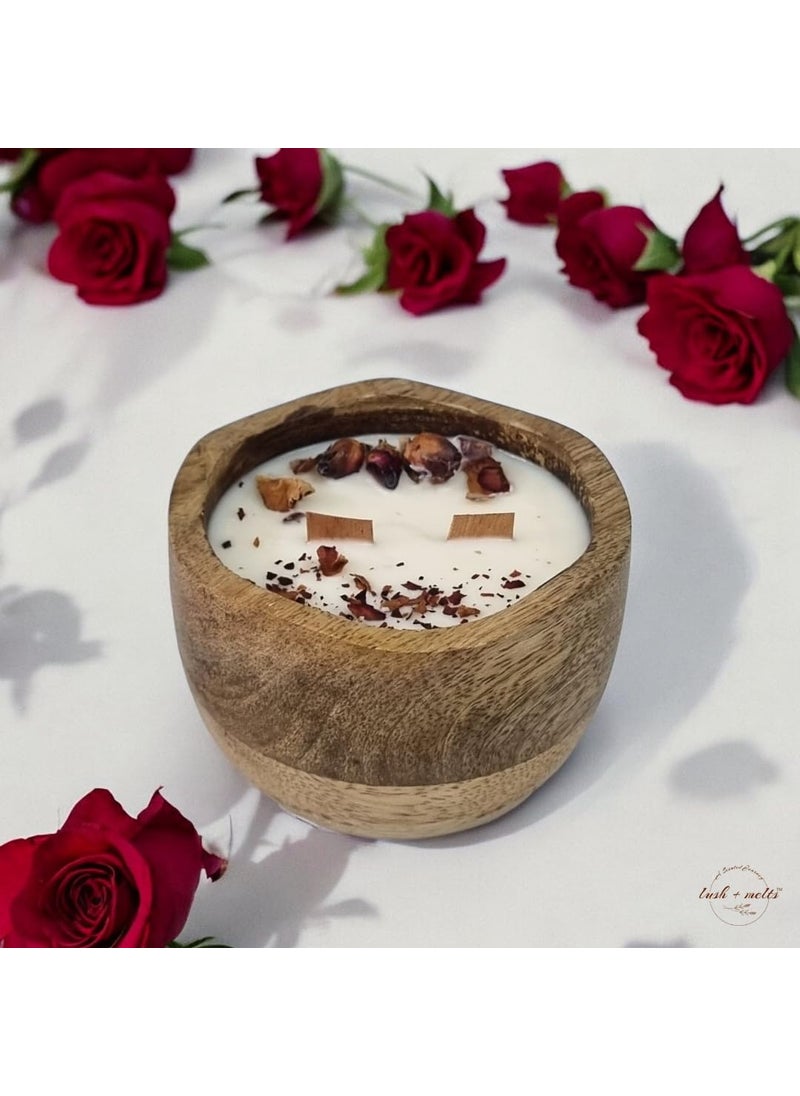 Lush Melts Wooden Bowl Candle TRose Fragrance Candle 100 Soy Wax Scented Candles LongLasting Aroma Candles 130 gm Wooden Scented Candles for Home Decor