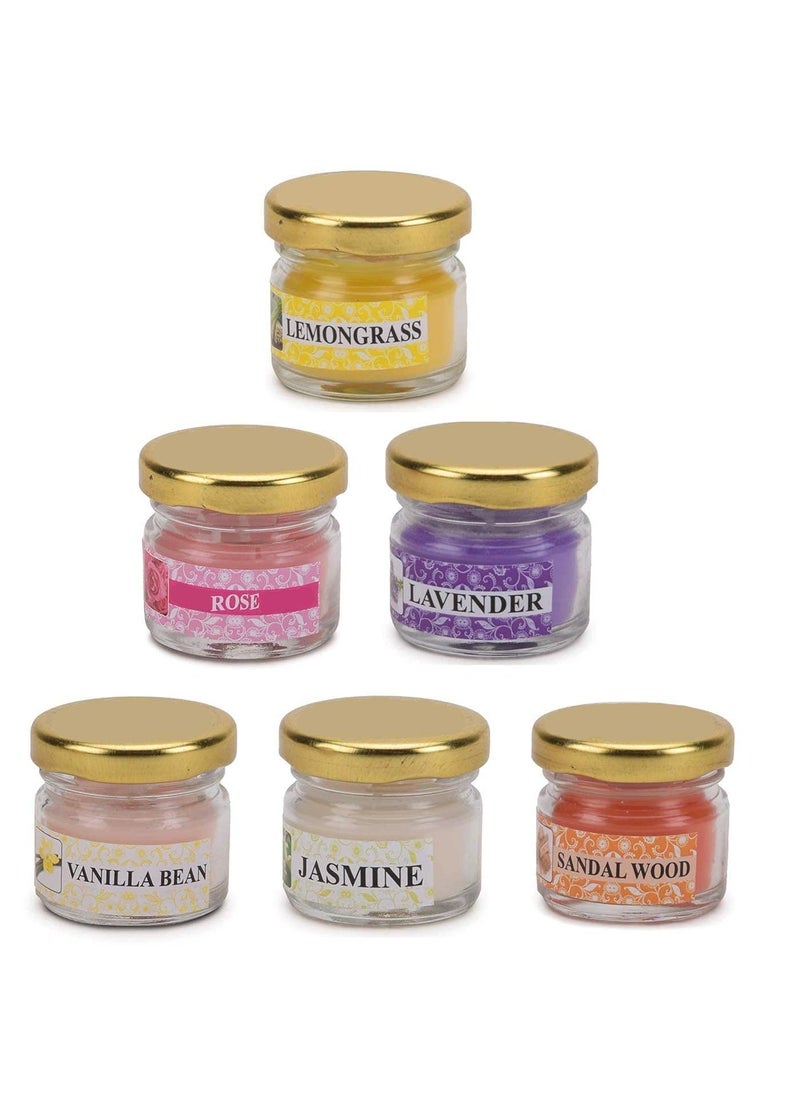 SHREEDDA Mini Glass Jar Scented Candles Pack of 18 Vanilla Bean Jasmine Sandalwood French Rose Lavender Lemon Grass Set of 3