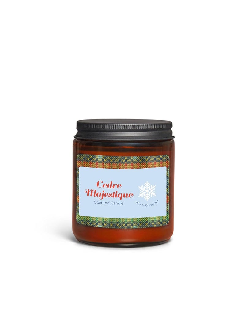 Cedre Majestique Winter Collection Scented Candle in Amber Glass Jar with Metal Lid