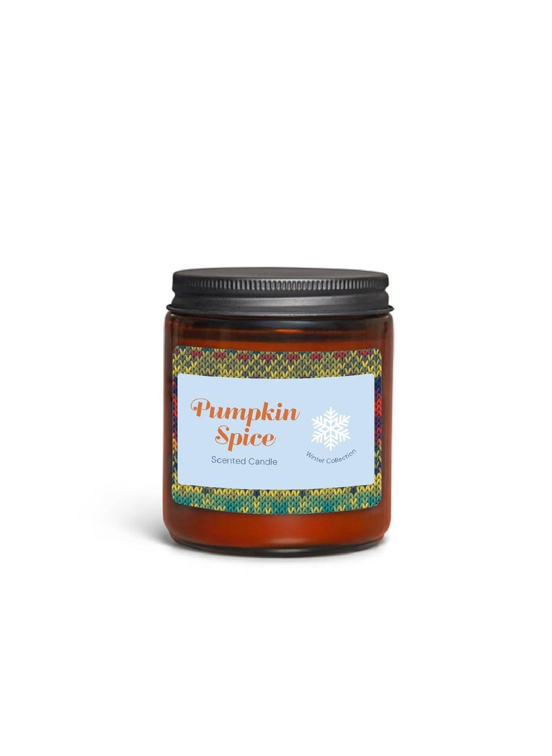 Pumpkin Spice Scented Candle Winter Collection Glass Jar with Metal Lid