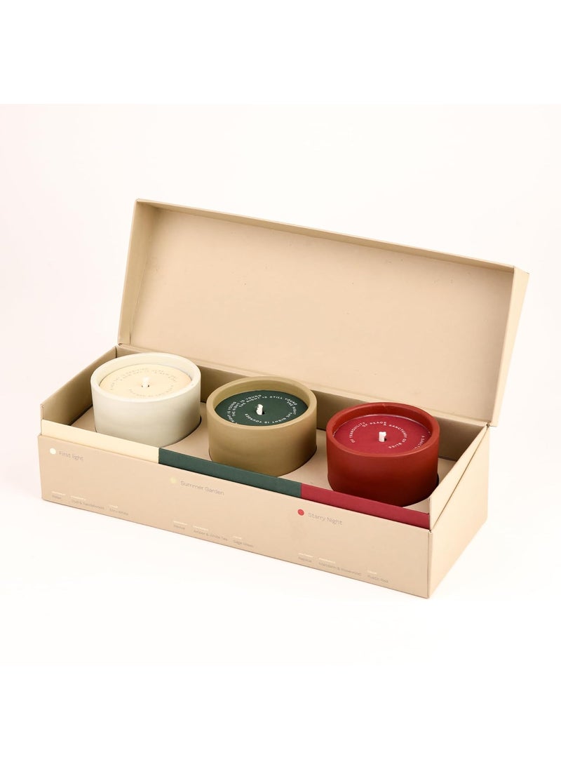 Maate Premium Scented Candle with Ceramic Jar for Gifting Box for Home Decor PlantBased 100 Soy Wax Aromatherapy Luxury Gift for All Occasions Set of 3 Candles