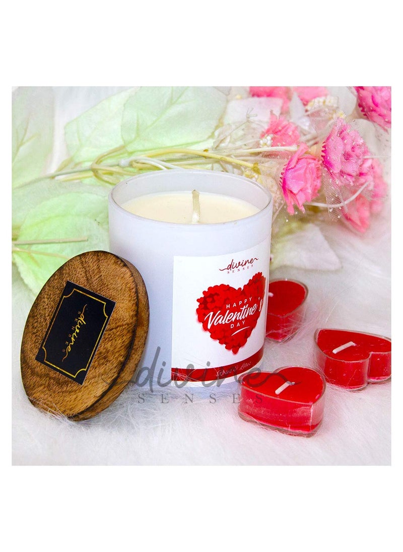 Divine Senses Rose LilyHeart Candles Pack of 8 Intensely Scented Natural Beeswax Candle Highly Fragranced Glass Jar with lid 40h Burning Hand Poured