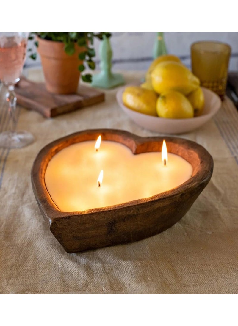 First Row Aromatic Fables Heart Shape Lavender Scented Wooden Dough Bowl Candle HandPoured Small Batch Candle Ideal for Home Decor Gifting Meditation and Aromatherapy