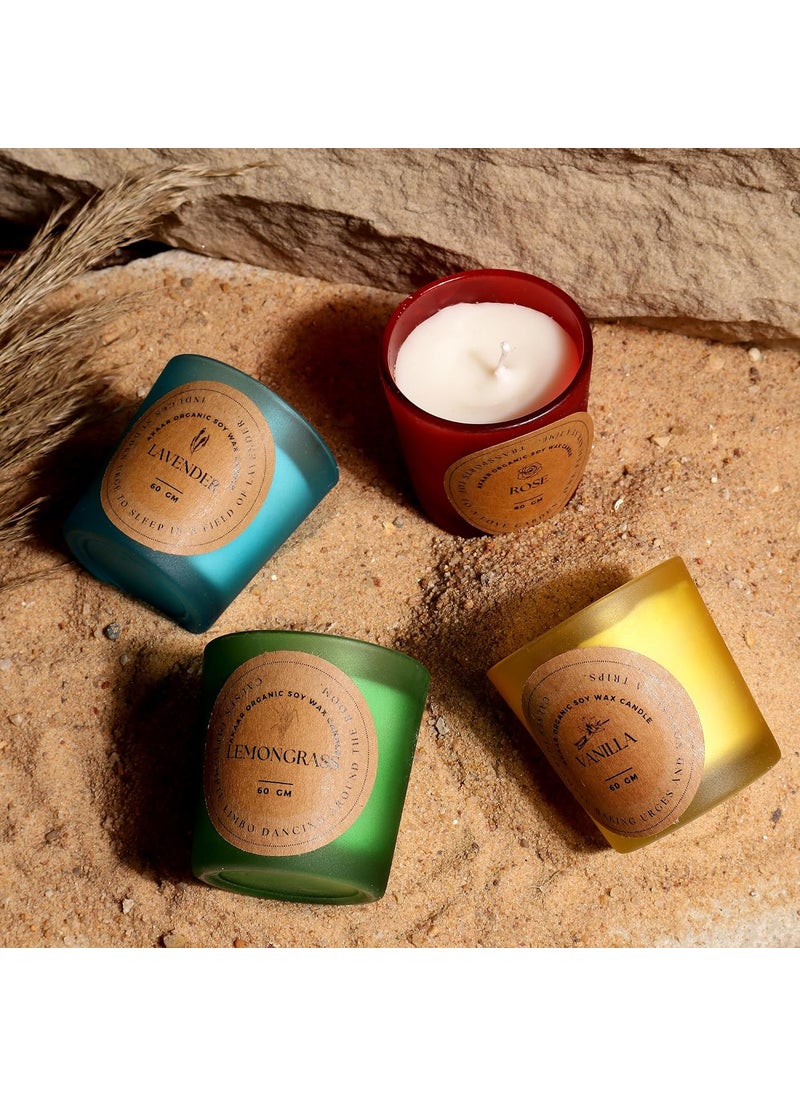 Akaar Organic Aroma Candles Pure Soy Wax4X60gms EachScented Aromatic Fragrance of VanillaLemongrassLavender Roseup to 15HrsBest GiftCandle Home Decoration