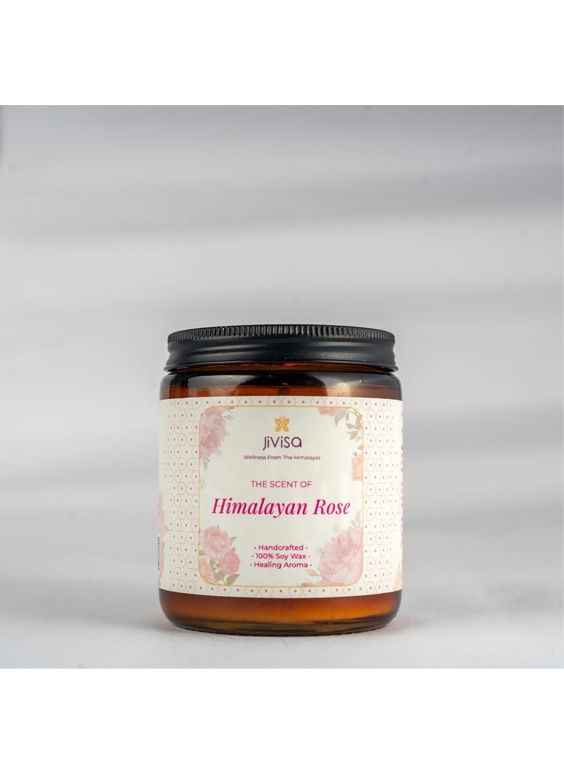 JiVisa Rose Soy Wax Candle in Glass Jar 90g Aromatic Rose Fragrance for Relaxation LongLasting Scented Candle ecoFriendly Lead Free Wick