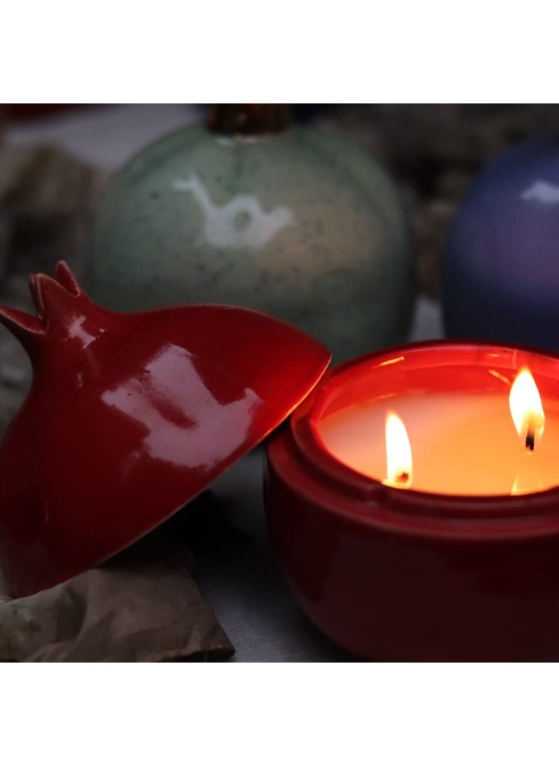 WEAVING HOMES Handmade Ceramic Anar Candle Cinnamon Set of 2 Scented Candles Soy Wax Candles Decor Items Candle Decor Candles Wax Candles