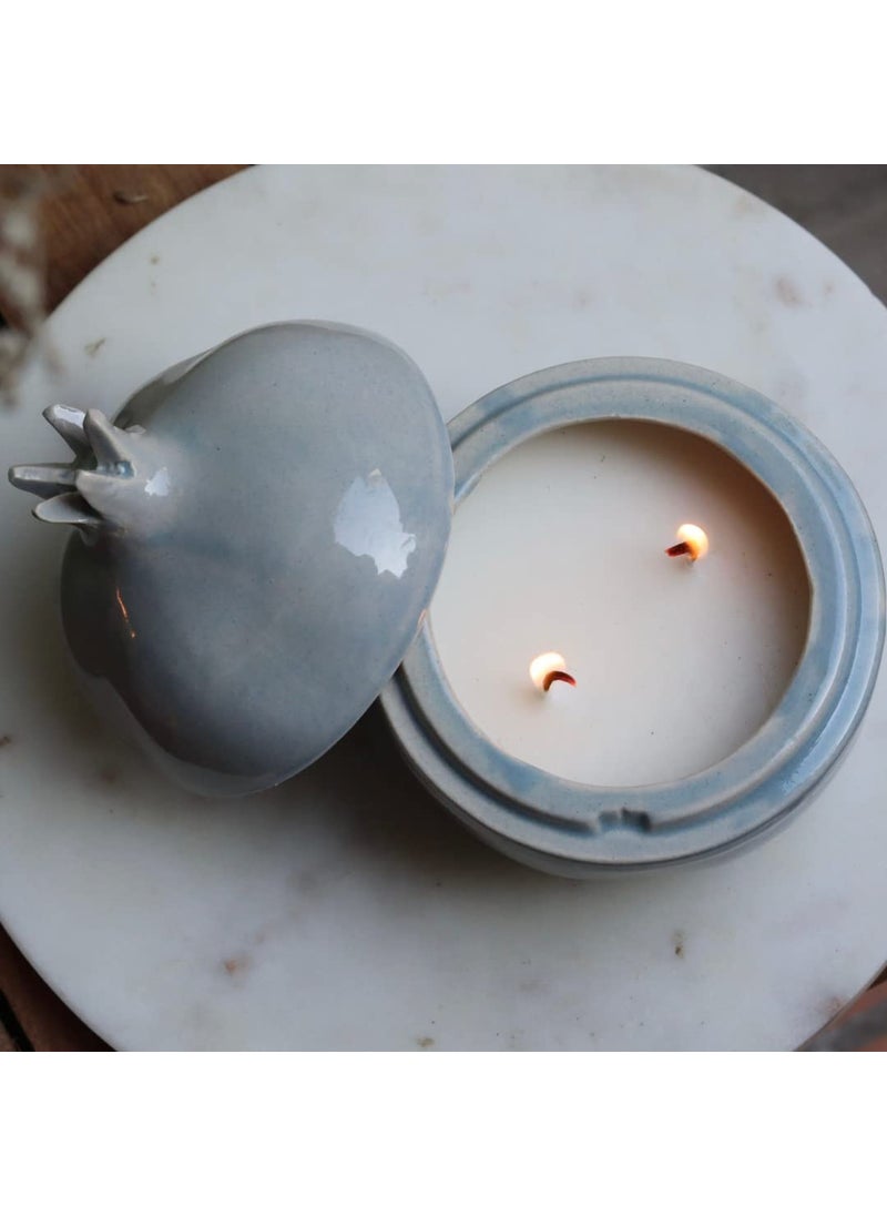 WEAVING HOMES Handmade Ceramic Anar Candle Sea Breeze Set of 2 Scented Candles Soy Wax Candles Candles Decor Items Candle Decor Decorative Items
