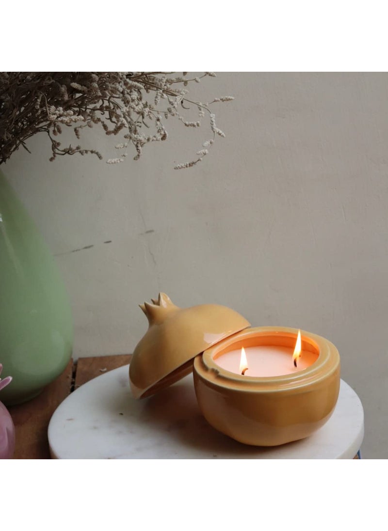 WEAVING HOMES Handmade Ceramic Anar Candle Citrus Set of 2 Scented Candles Soy Wax Candles Candles Handmade Candles Decor Items Candle Decor