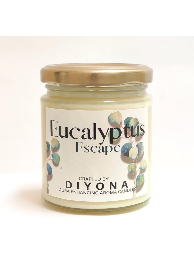 DIYONA Eucalyptus Escape Scented Candle Made with Beeswax Soywax and Quality Fragrance Oils of Eucalyptus for Aromatic ambeince 150gm Content Endures for 30hours