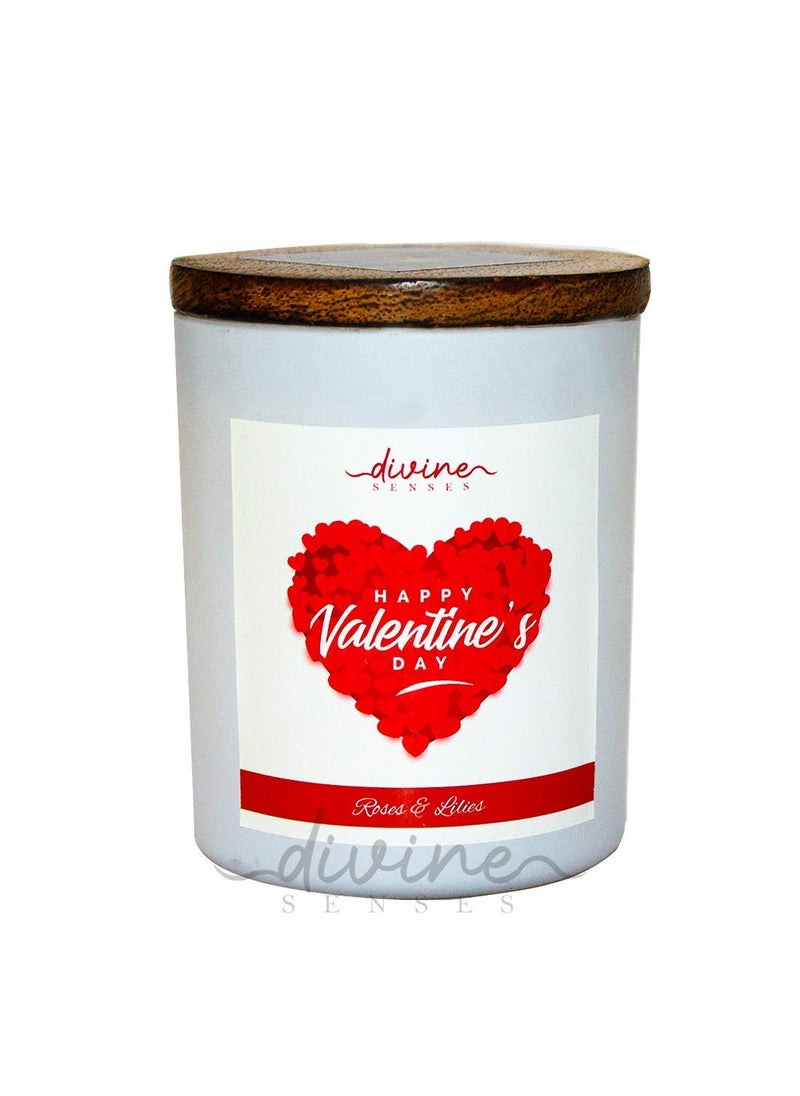 Divine Senses Rose Lily Valentines Day Candle Intensely Scented Natural Beeswax Candle for Home Decor Highly Fragranced Frosted Glass Jar with lid 40 Hours Burning Time Hand Poured