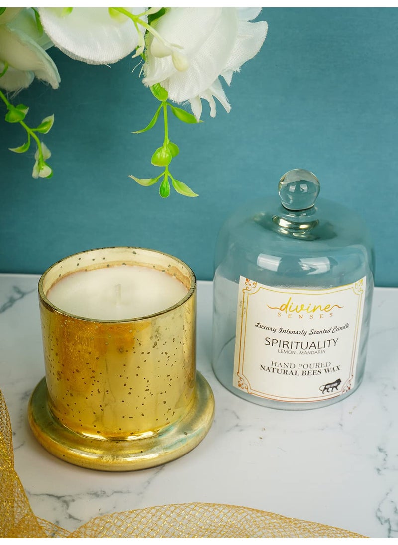 Divine Senses Scented Candles Aromatherapy Meditation Luxury Bell Jar Soy Wax Luxury Candles for Gifting Mercury Gold Jar Intensely Scented 40 Hours Burning Mandrin Lime Orange