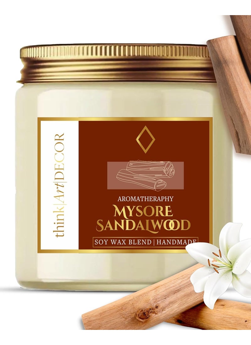ThinkArtDecor Soy Wax Scented Candles for Home Decoration Burn Time 3540 Hrs Luxury Fragrance Candles for Gifting Aesthetic Glass Jar Aroma Therapy Candle Mysore Sandalwood