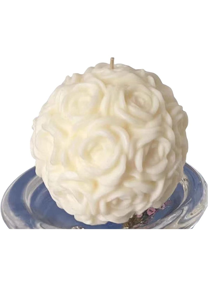 Ethereal Blossoms Exquisite 3D White Rose Scented Mini Candle Decorative Floral Accent for a Soothing Ambiance