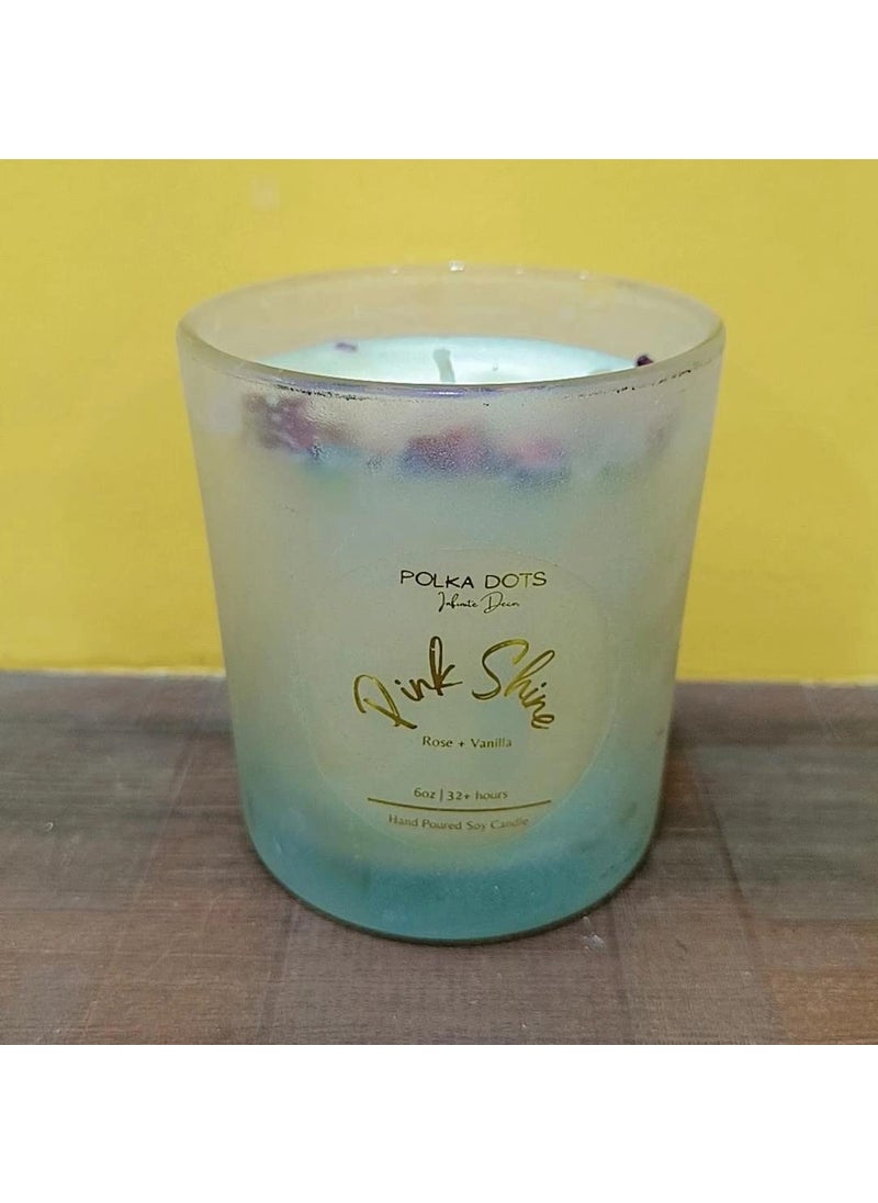 Polka Dots Frosted Jar Scented Candle with Dry Rose Petals 6 oz with 30 Hours Burn time White