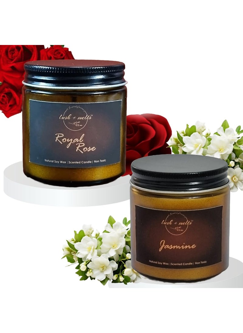 Lush Melts Strong Scented Candle Gift Set Non Toxic Soy Wax Floral Perfumed Candle Box Royal Rose Jasmine Set of 2