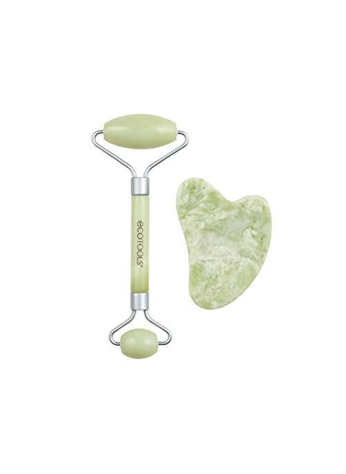 EcoTools Beauty Skin Care Tool Jade Facial Roller and Gua Sha Stone Duo Face Roller and Massager Skincare and Sculpting Tools Green Promotes Healthy Skin Massager 2 Piece Set 1 Count