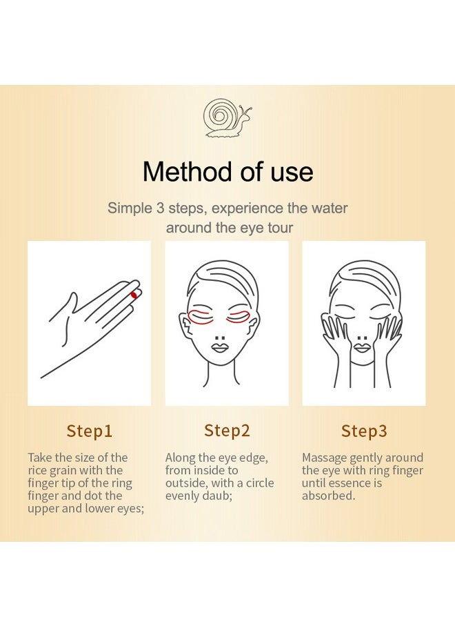 Snail Essence Moisturize Eye Cream , Anti Aging, Exquisitely Repair Skin, Moisturize, Fade Eye Lines, Dark Circles and Black Spots, Shrink Pores and Tighten Skin, Moisturizing Eye Serum, Eye Care 20g