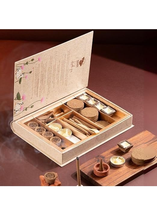 Nandi Panchgavya Organic 100 Cow Dung Dhoop Puja and Wellness Kit Set 1No Carbon Emmision20 Dhoop Sticks Dhoop Cones 9 Dhoop Cake 6 Oil Diya 5 Dhoop Havan Cups Diya with StandsGifting